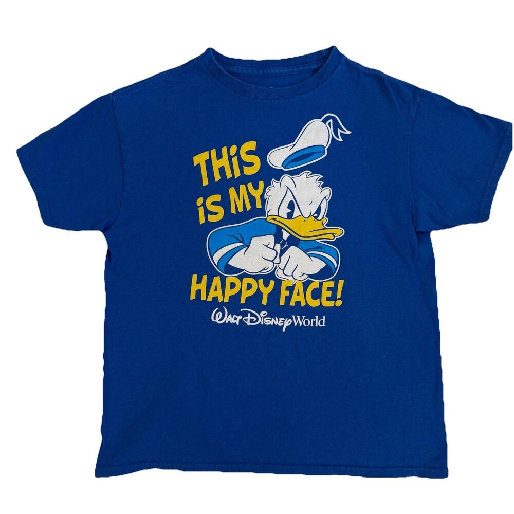 Disney‎ Parks "This is My Happy Face" Donald Duck T-Shirt Youth Small Blue Walt